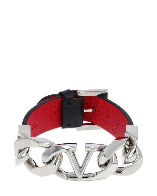 Valentino Garavani V Logo Chain Leather Belt Bracelet