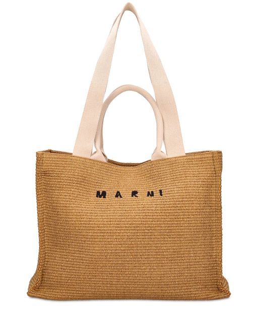 Marni Large Logo Raffia Effect Tote Bag