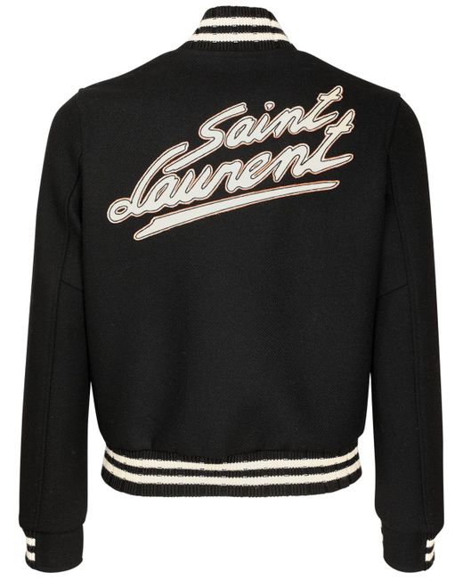 Saint Laurent Logo Patch Wool Blend College Jacket