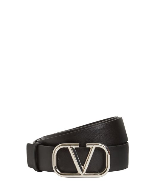 Valentino Garavani 30mm Leather Belt W V Logo Buckle
