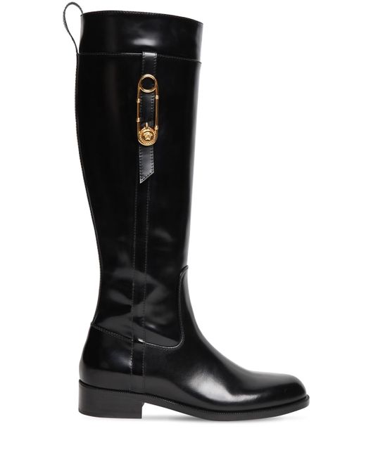 Versace 30mm Brushed Leather Tall Boots