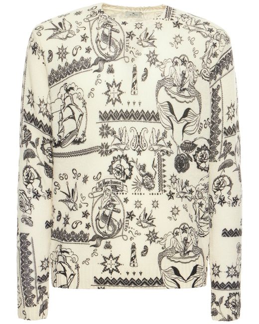 Etro Printed Wool Knit Crewneck Sweater