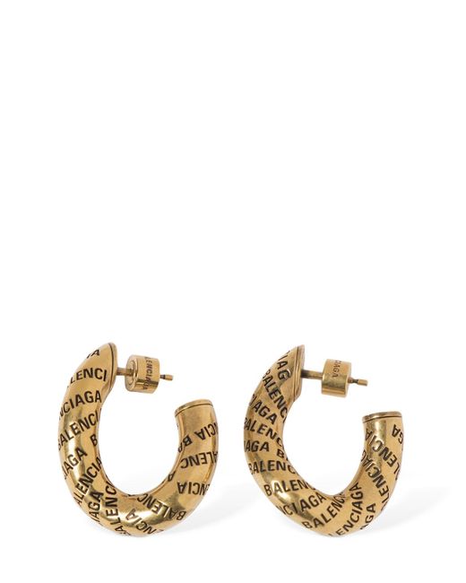 Balenciaga Logo Brass Hoop Earrings