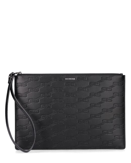 Balenciaga Embossed Leather Pouch W Wrist Strap