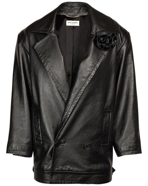 Saint Laurent Double Breasted Leather Coat
