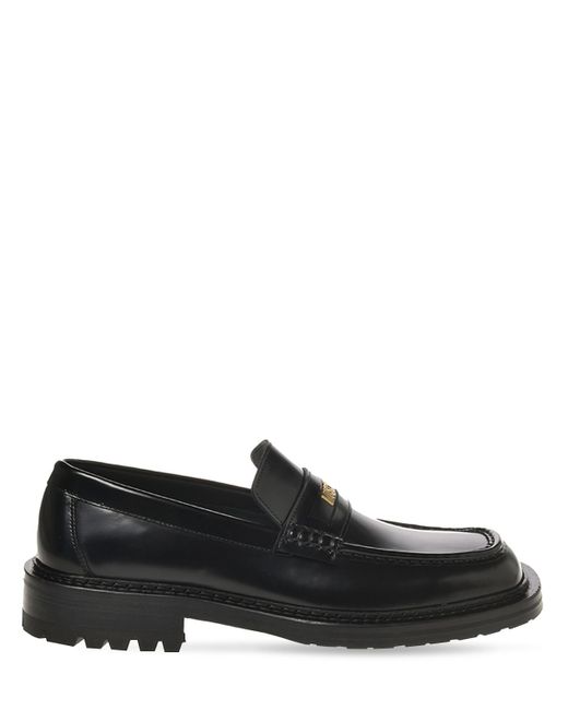 Moschino Metal Logo Leather Loafers
