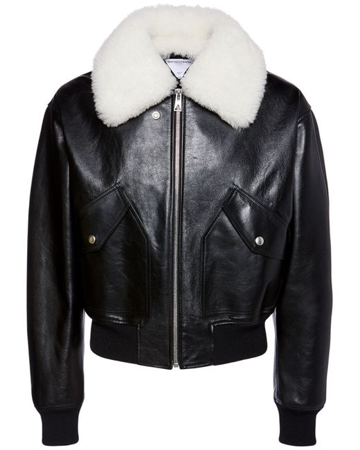 Bottega Veneta Shearling Collar Leather Jacket