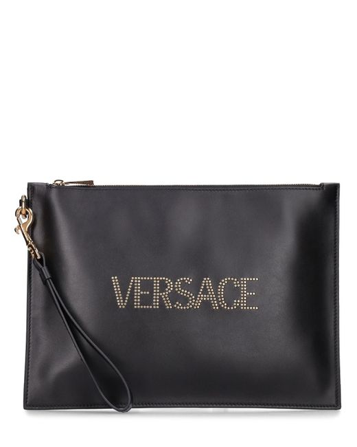 Versace Studded Logo Leather Flat Pouch