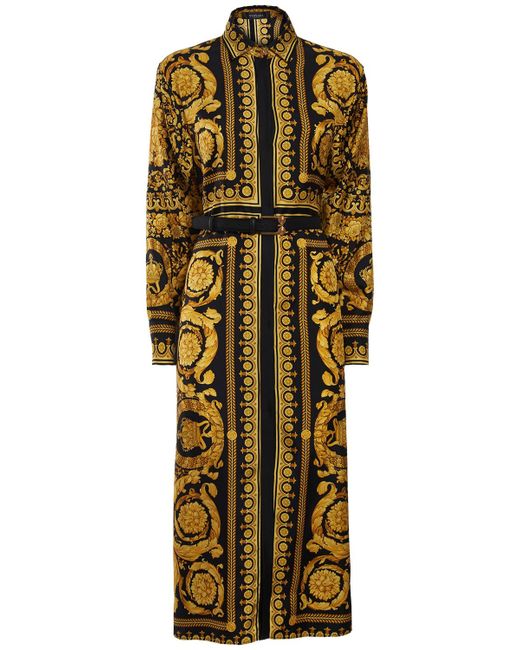 Versace Barocco Silk Twill Midi Shirt Dress