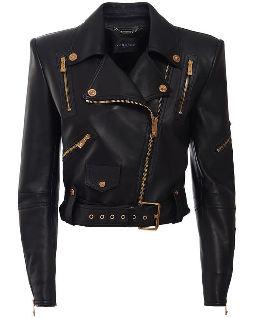 Versace Belted Leather Zip-up Biker Jacket