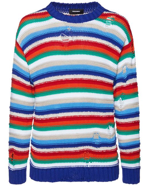 Dsquared2 Striped Cotton Knit Destroyed Sweater