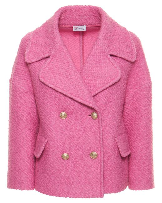RED Valentino Boucle Crochet Caban Wool Blend Coat
