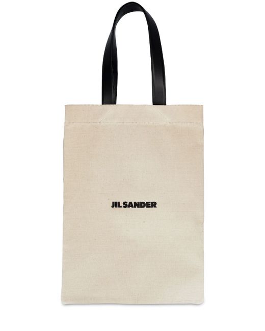 Jil Sander Linen Canvas Logo Tote Bag