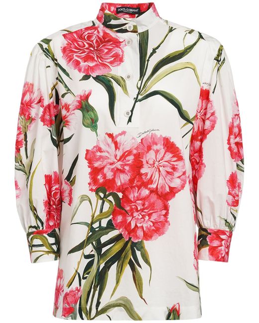Dolce & Gabbana Carnation Print Cotton Poplin Shirt
