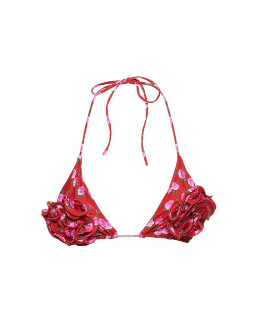 Magda Butrym Printed Triangle 3d Flower Bikini Top