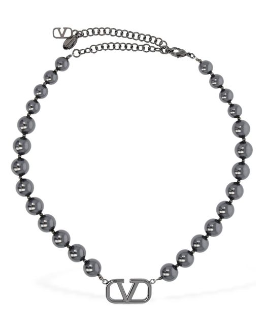 Valentino Garavani V Logo Signature Faux Pearl Necklace