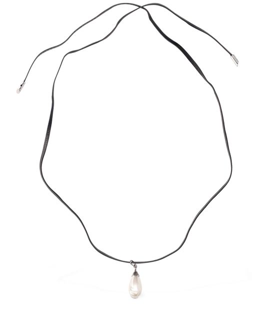 Alessandra Rich Leather Hair Piece W Faux Pearl Pendant