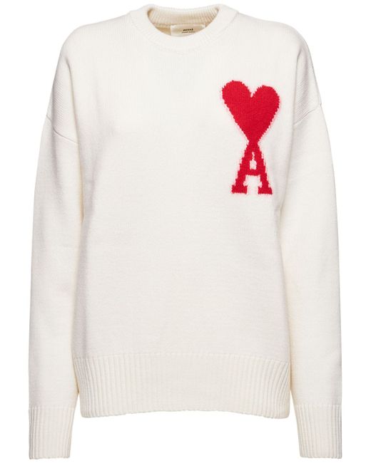 AMI Alexandre Mattiussi Logo Felted Wool Crewneck Sweater