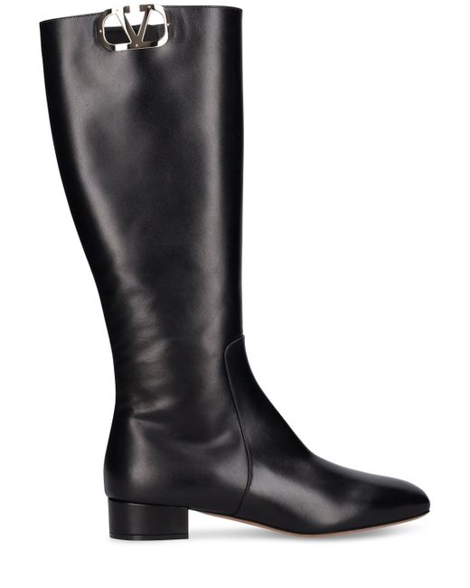 Valentino Garavani 30mm Vlogo Leather Tall Boots