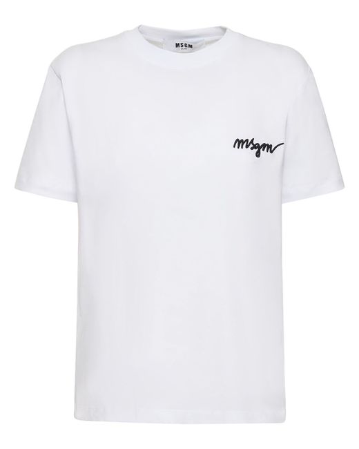 Msgm Cotton Jersey Logo T-shirt