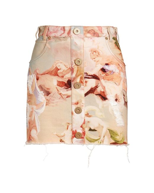 Balmain Printed Cotton Buttoned Mini Skirt