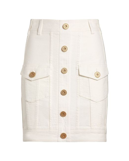 Balmain Cotton Denim Buttoned Mini Skirt