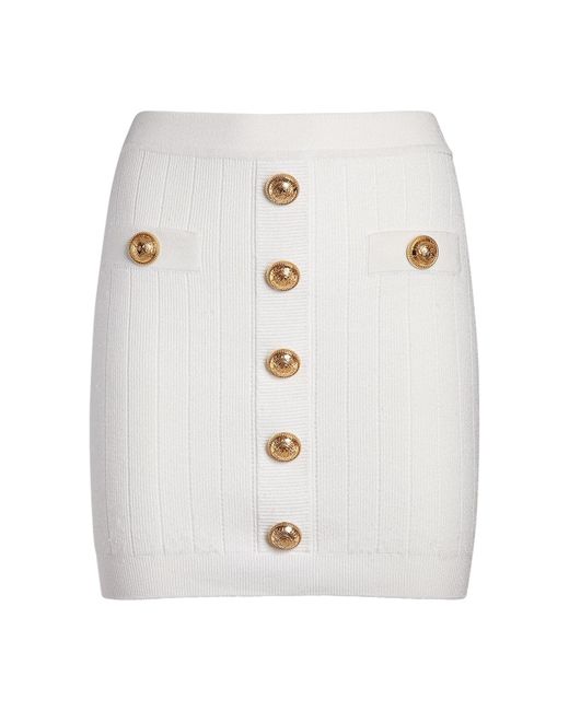 Balmain Ribbed Knit Mini Skirt W Buttons