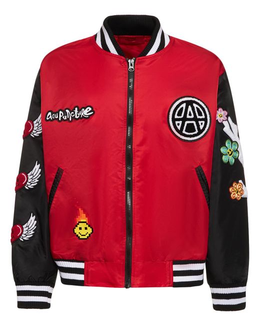 Acupuncture Embroidered Logo Zipped Bomber Jacket