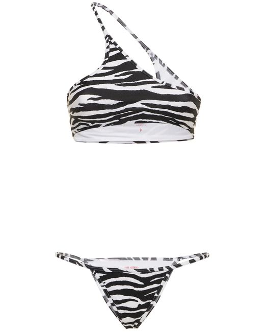 Attico Zebra Printed One-shoulder Bikini