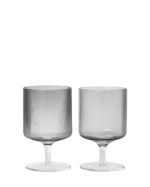 Ferm Living Set Of 2 Ripple Mouth Blown Wine Glasses