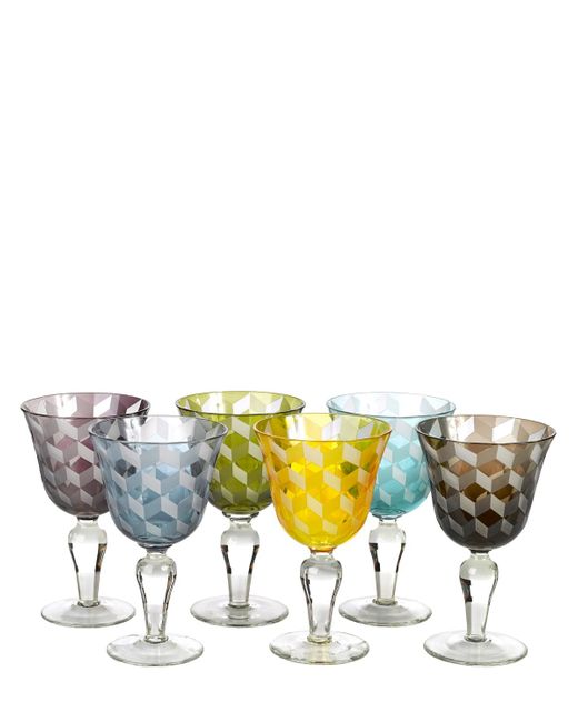 Polspotten Set Of 6 Multi Blocks Wine Glasses