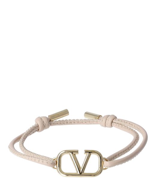 Valentino Garavani V Logo Leather Sliding Bracelet