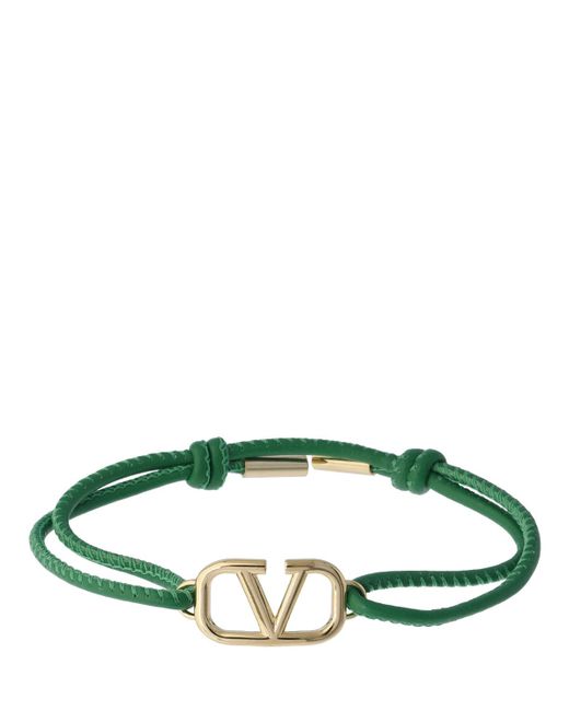 Valentino Garavani V Logo Leather Sliding Bracelet
