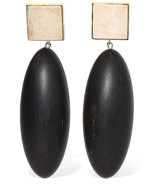 Saint Laurent Oval Wood Brass Earrings