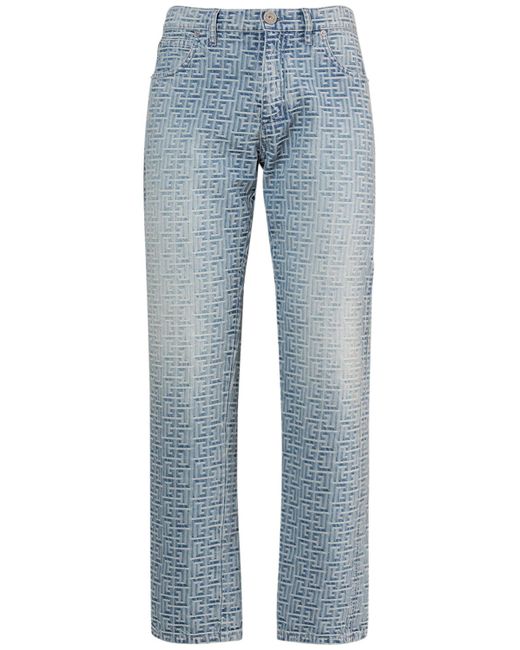 Balmain Monogram Jacquard Straight Denim Jeans