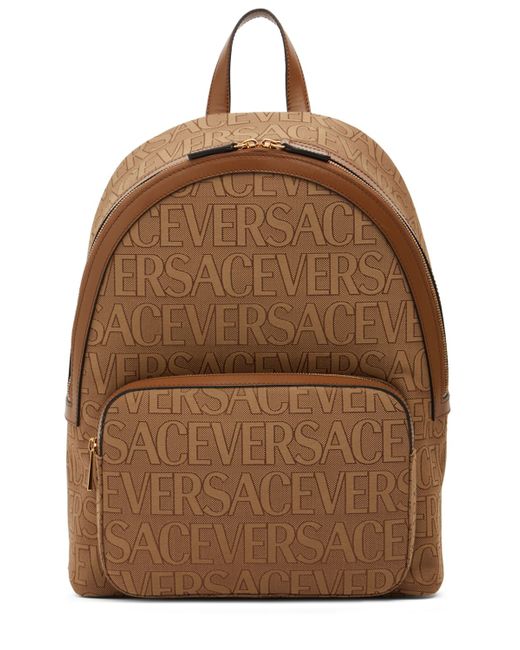 Versace Logo Fabric Leather Backpack