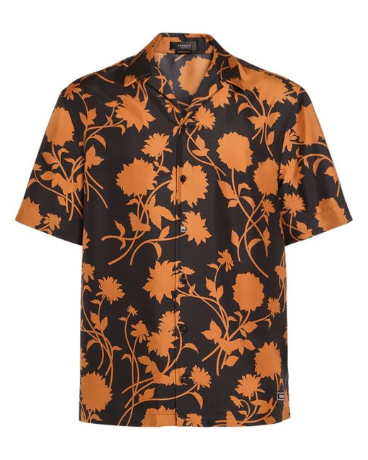 Versace Flower Print Silk Short Sleeve Shirt