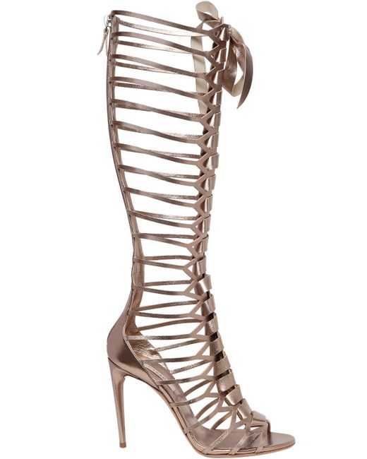 Casadei 100MM METALLIC LEATHER CAGE BOOTS