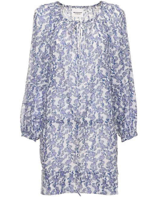 Marant Etoile Parsley Print Self-tie Cotton Mini Dress