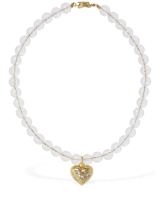 Timeless Pearly Heart Charm Collar Necklace