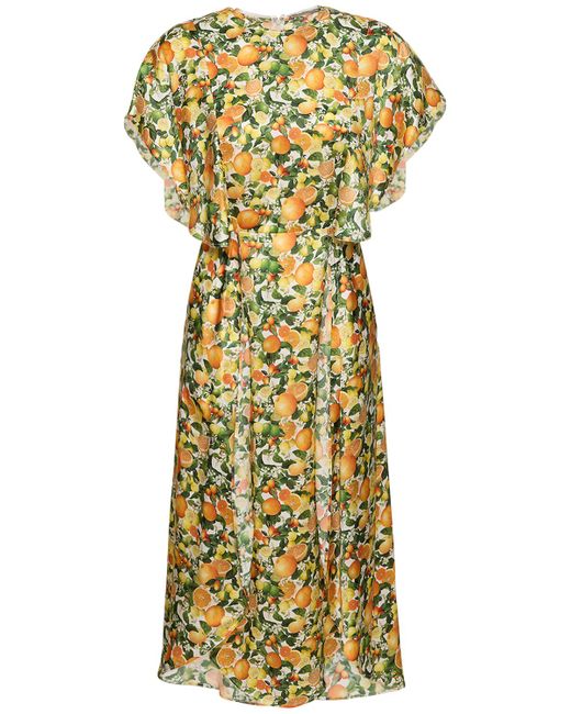 Stella McCartney Lemon Print Silk Midi Dress