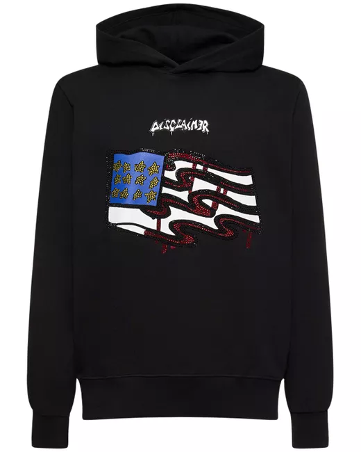 disclaimer Printed Cotton Hoodie W/crystals
