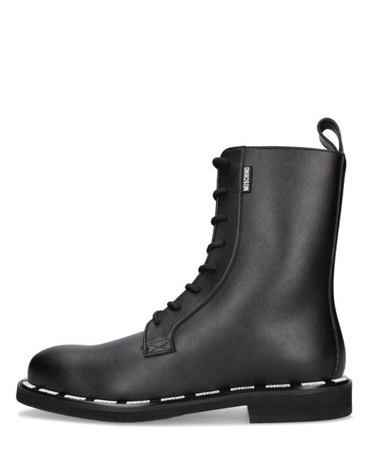Moschino Logo Faux Leather Combat Boots