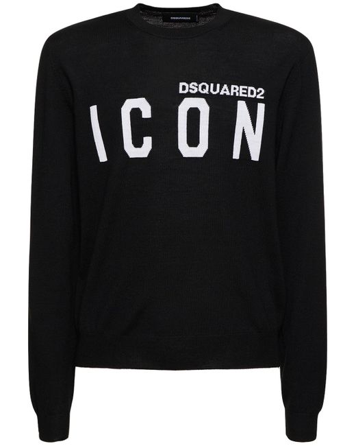 Dsquared2 Printed Logo Wool Knit Sweater