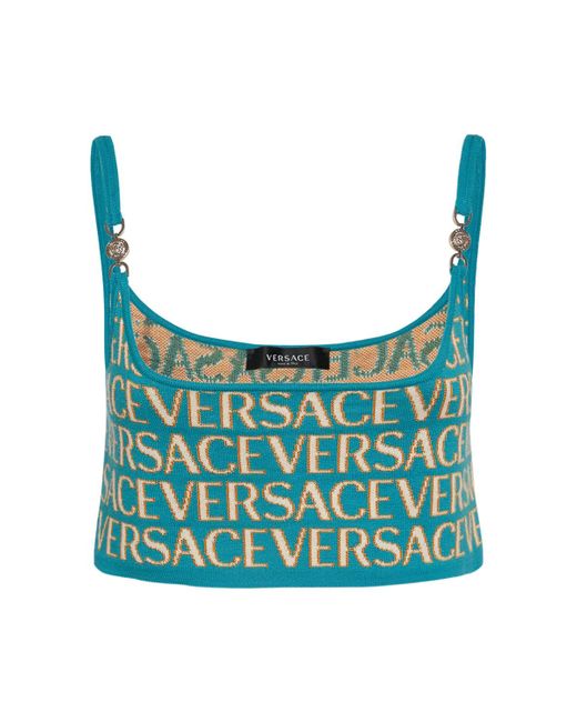 Versace Logo Jacquard Knit Crop Top