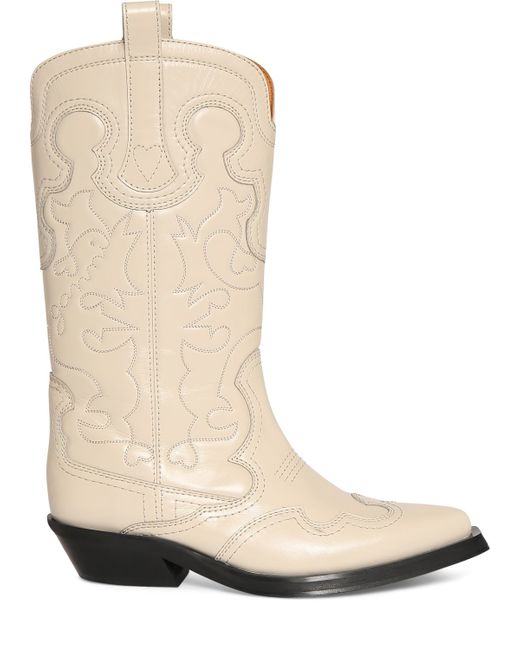 Ganni 40mm Mid Shaft Embroidered Western Boots