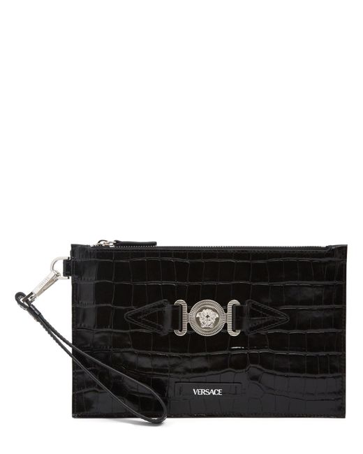 Versace Croc Embossed Logo Pouch