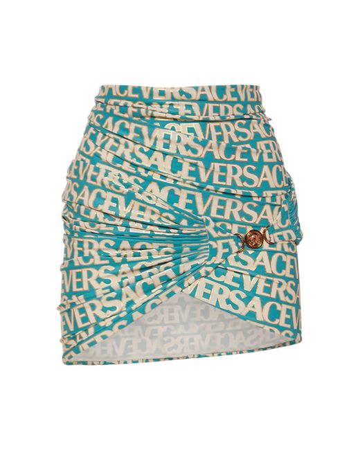 Versace Logo Printed Jersey Mini Wrap Skirt