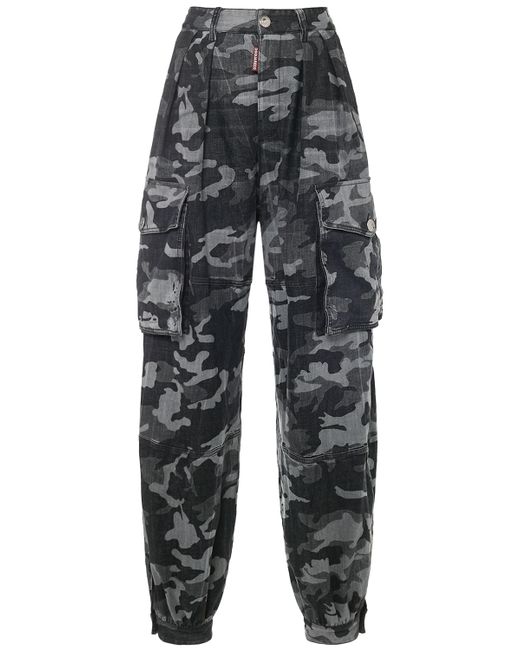 Dsquared2 Camouflage Printed Wide Leg Cargo Pants
