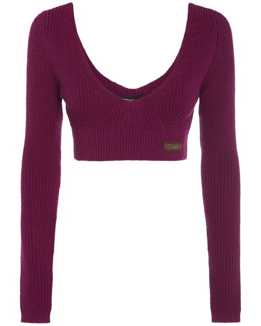 Dsquared2 Ribbed Knit Long Sleeve Crop Top